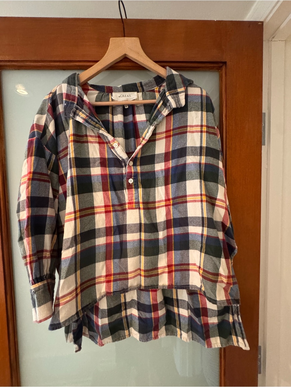 THE GREAT. Plaid Button-Front Shirt - Navy, Cream, Yellow, Burgundy